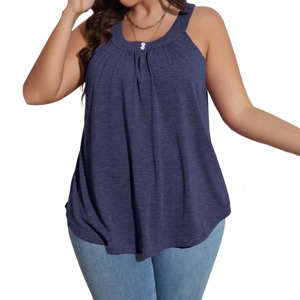 Large Size Womens Casual Style U-neck Sleeveless T-shirt Summer New Loose Solid Color Pullover Top