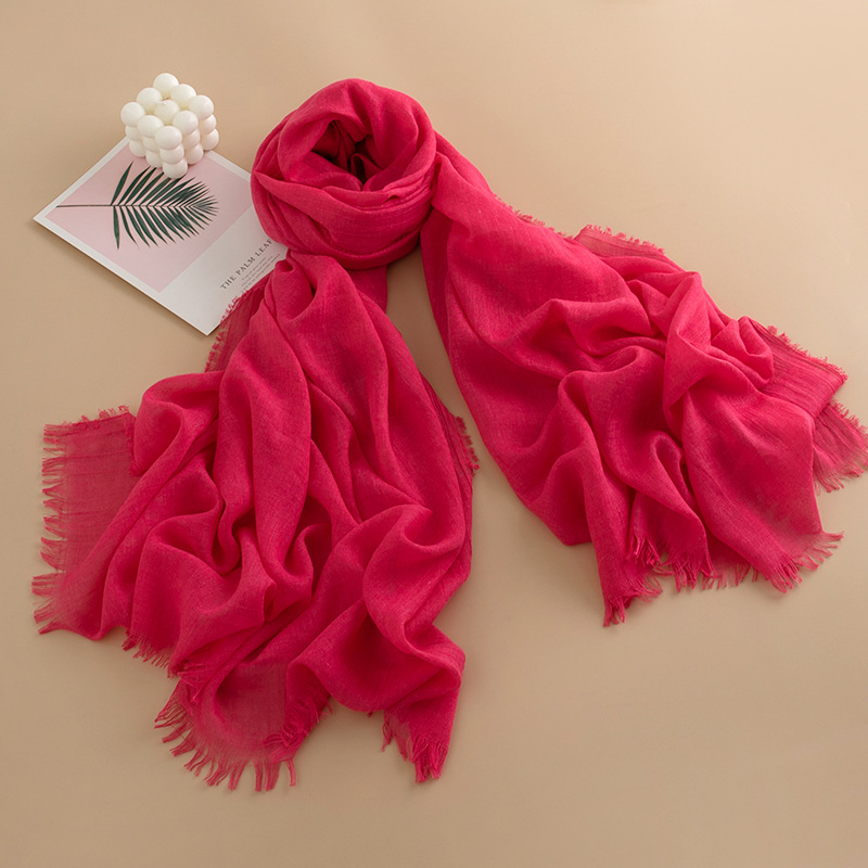 K734 2025 Spring and Summer New Beach Shawl Solid Color Thin Scarf Travel Sunshade Korean Style Atmosphere Long Scarf Silk Scarf