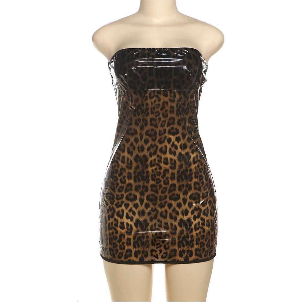 Nibber Sexy Dress Women Leopard Print Patchwork Faux Leather Sleeveless Backless Skinny Summer Midnight Coquette Mini Bodycon