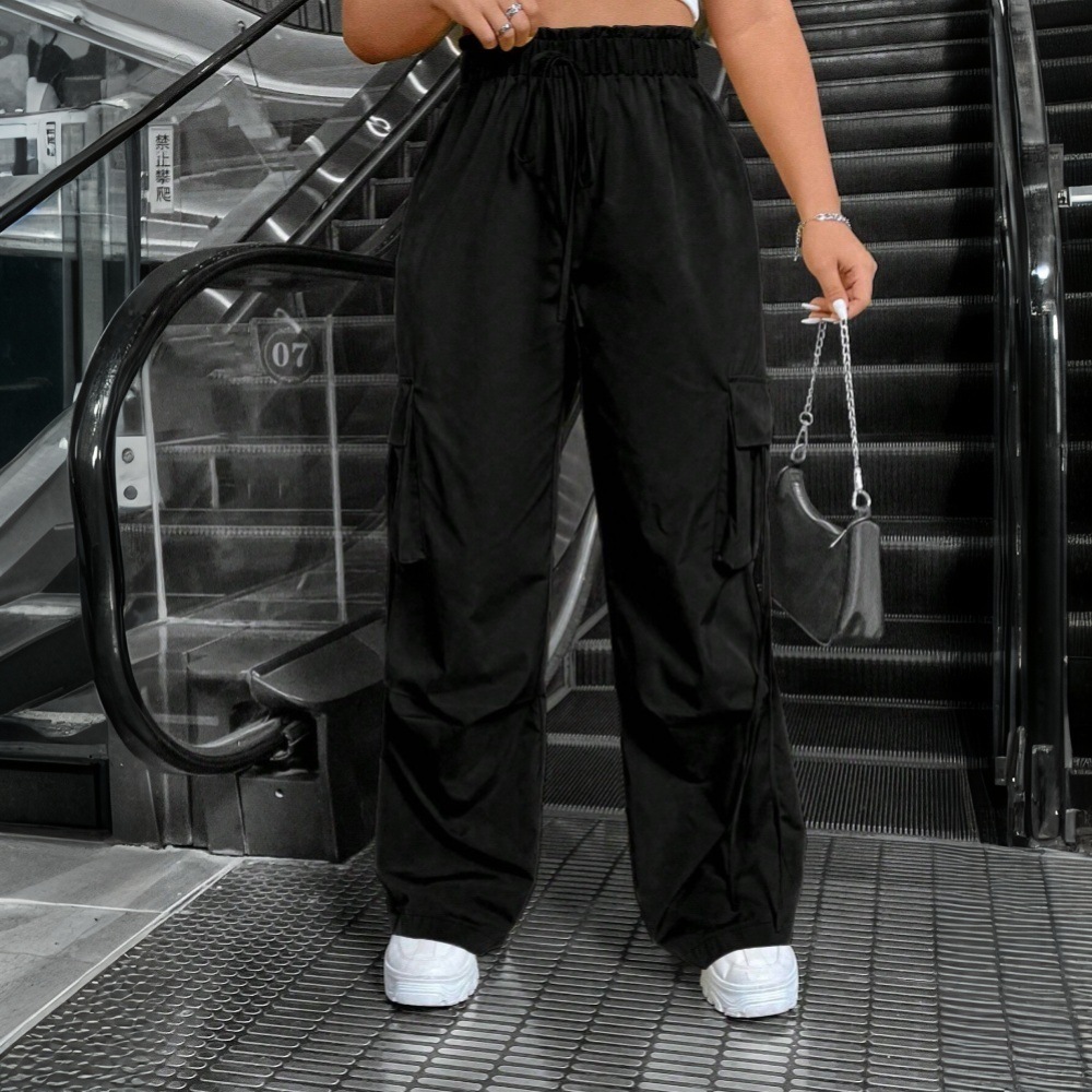 Large Size Womens American Street Work Pants for Spring and Summer 2025 New Elastic Waist Functional Style Pants
