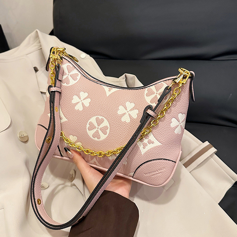 Female bag new litchi embossed croissant bag French chain armpit bag high appearance level female bag