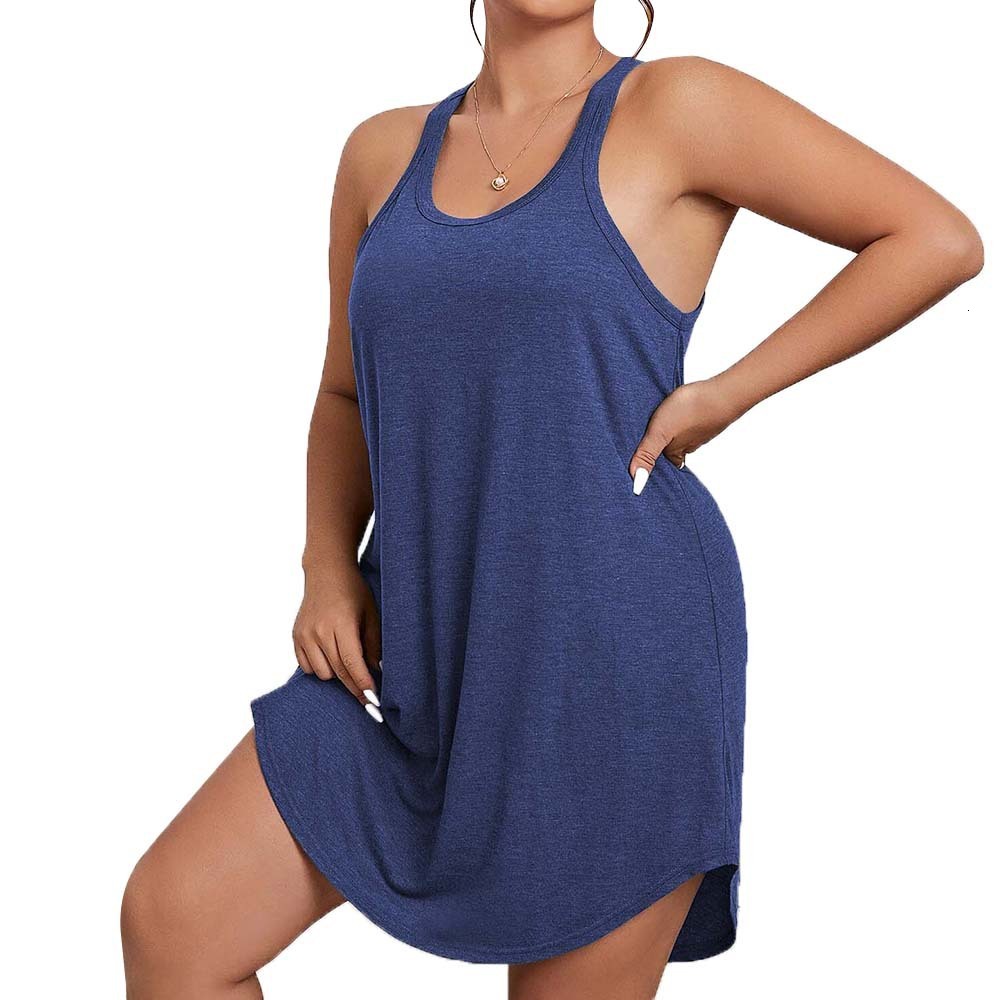 Plus Size Womens New Loose and Sexy Womens Sleepwear Vest with Cross Back Sleeveless Dress