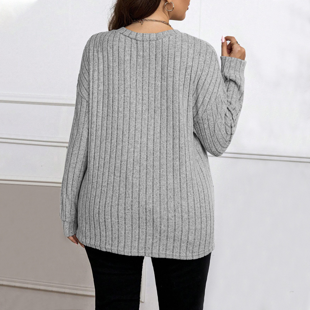 Large Size Womens Simple and Elegant Style T-shirt Autumn and Winter V-neck High-end Temperament Long Sleeved Inner Top