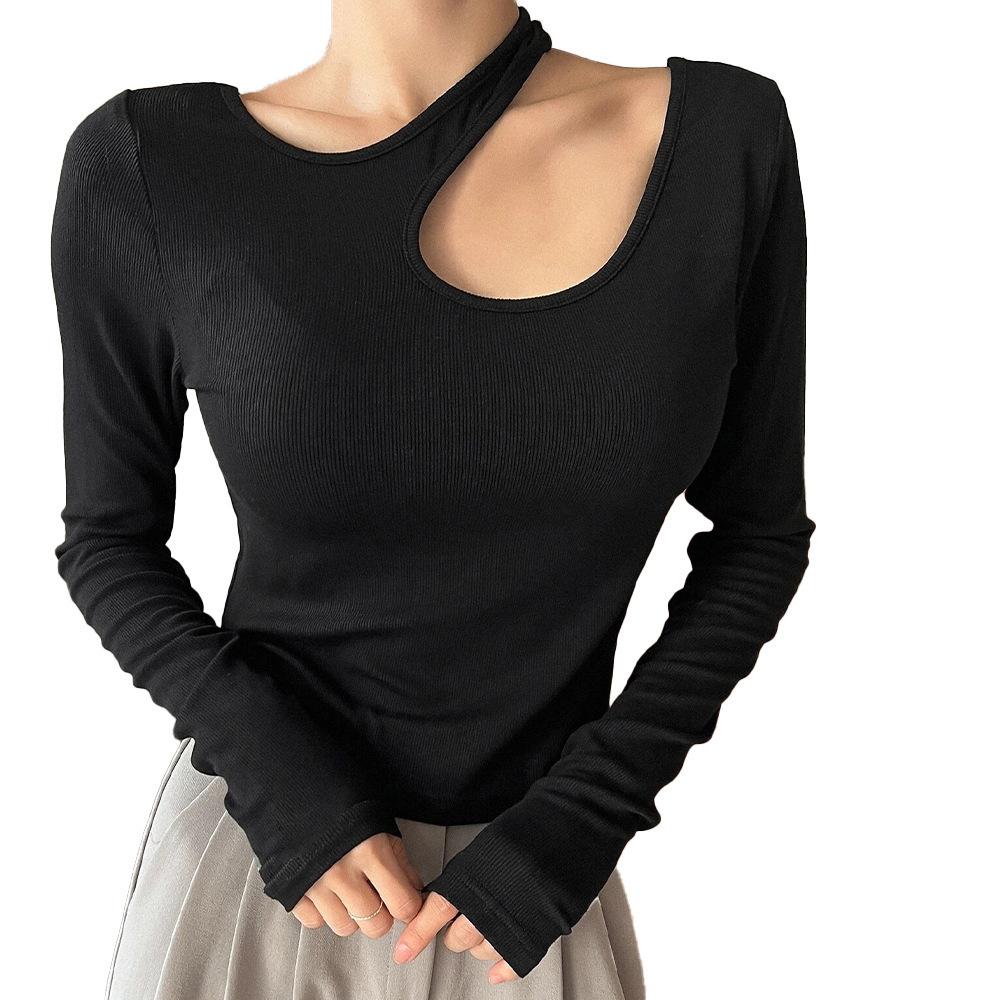 Autumn and Winter New Design Sense Slim Fit Casual Base Shirt Irregular Slimming and Simple Korean Long Sleeved Knitted Top