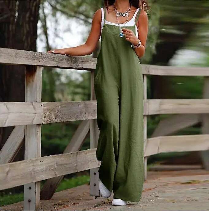 Wide Leg Jumpsuit Women S Clothing Summer New Item Solid Color Women S Casual Pocket Suspender Jumpsuit Overalls