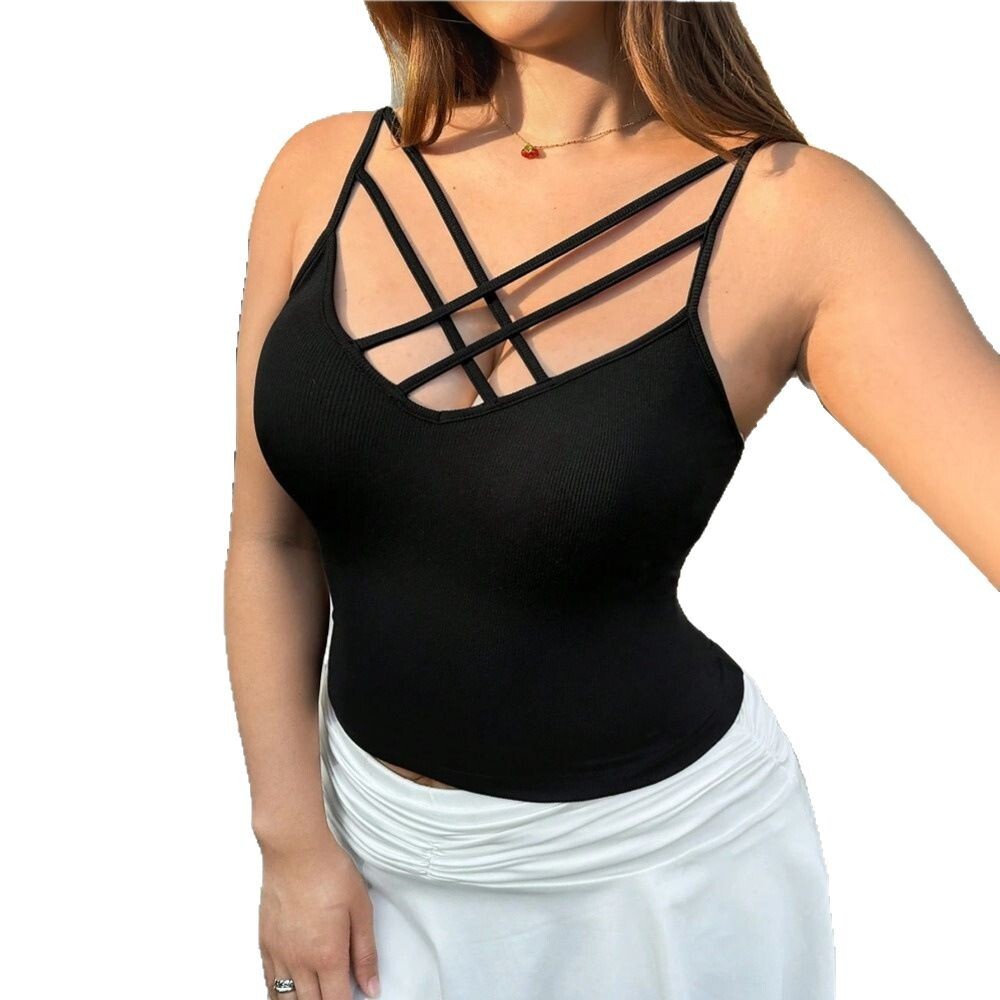 Fashionable Hot Girl Tight and Sexy Hanging Vest Summer Versatile Casual Sleeveless Top