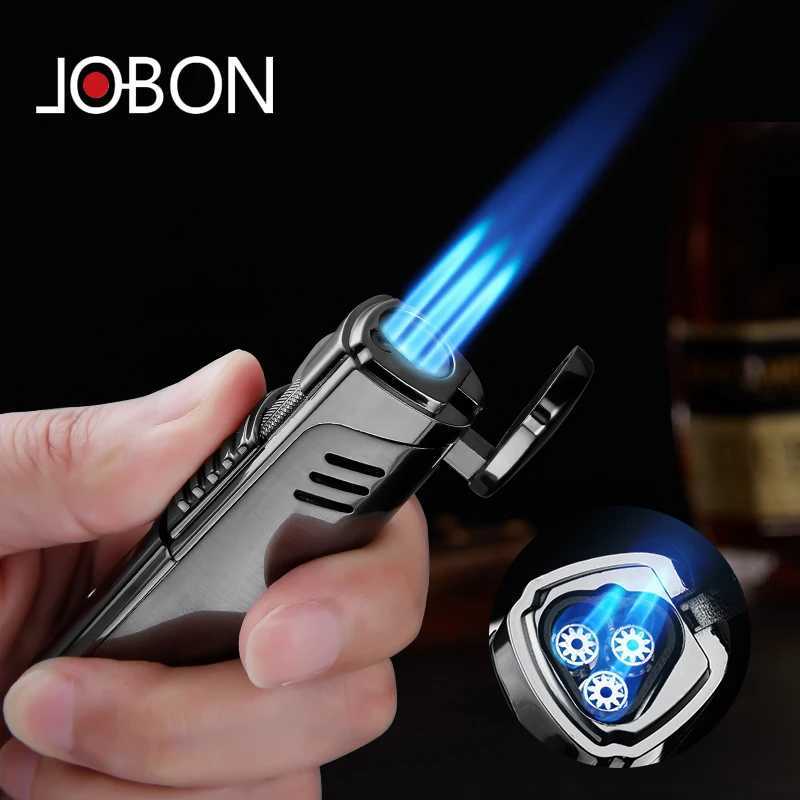 Jobon Portable Metal Triple Torch Jet Windproof Flame Lighter Gadgets For Men Gift Without Gas