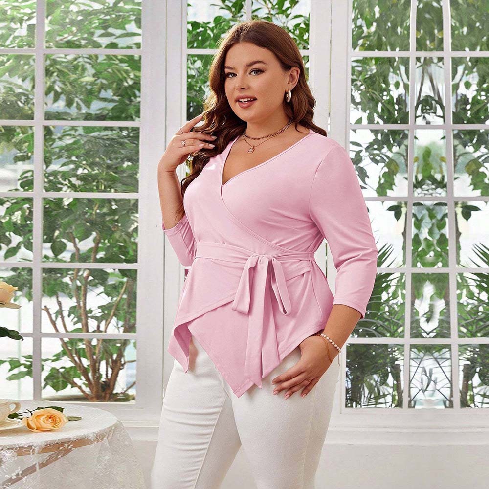 Plus Size Womens Sweet and Intellectual Style T-shirt for Autumn and Winter New Strap Design Slim Fit and Slimming Top