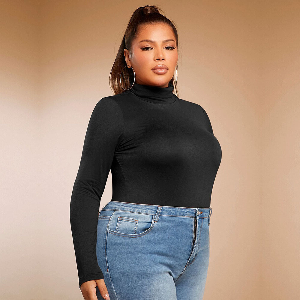 Large Size Womens Sexy and Simple T-shirt for Autumn and Winter Slim Fit and Slimming High Neck Inner Top