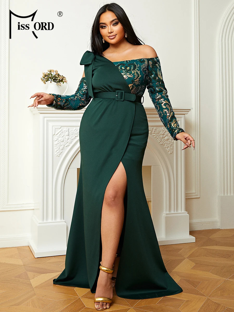 Missord Plus Size Strapless Colorblock Emerald Green Gown Evening Dress Formal Occasion Dresses 250515