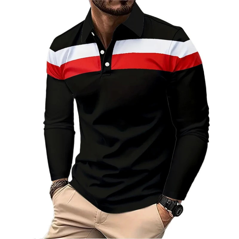 Sweatwear Mens Long Sleeve Lapel Breathable Shirts for Men Polo Homme Basic Large Top Splice T Shirt 250506Z
