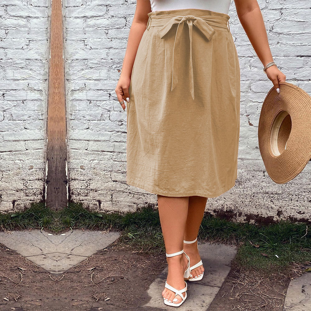 Large Size Womens New Style Temperament Commuting Belt Rubber Band Solid Color Medium Length Skirt