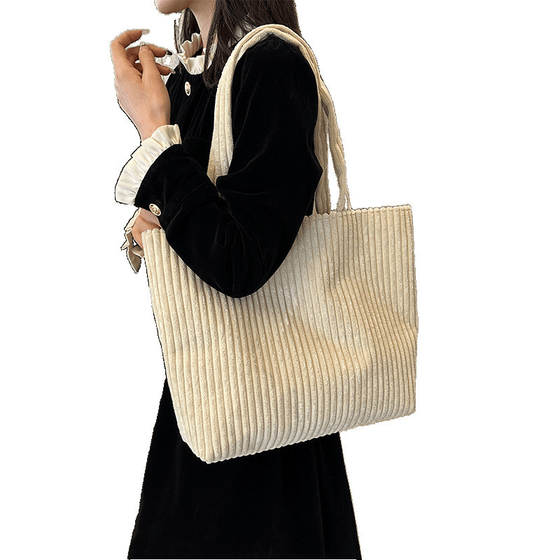 2025S Designer Spring/Summer New Collection Japanese and Korean Large Capacity Shoulder Corduroy Commuter Simple Leisure Tote Women Bag