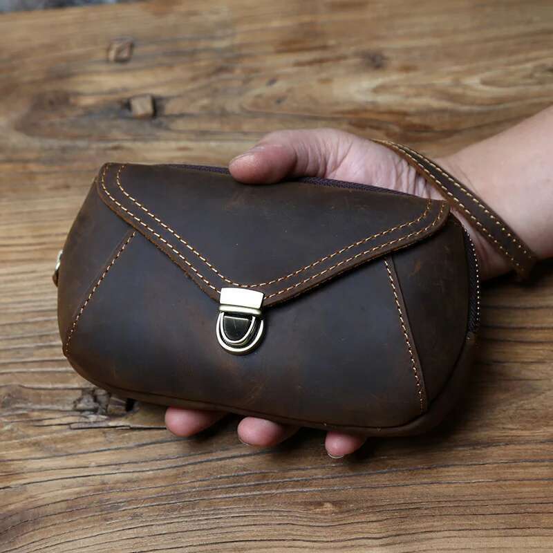 Retro Men's Mobile Phone Crazy-Horse Leather Waist Top Layer Cowhide Clutch Cross-Body Shoulder Bag