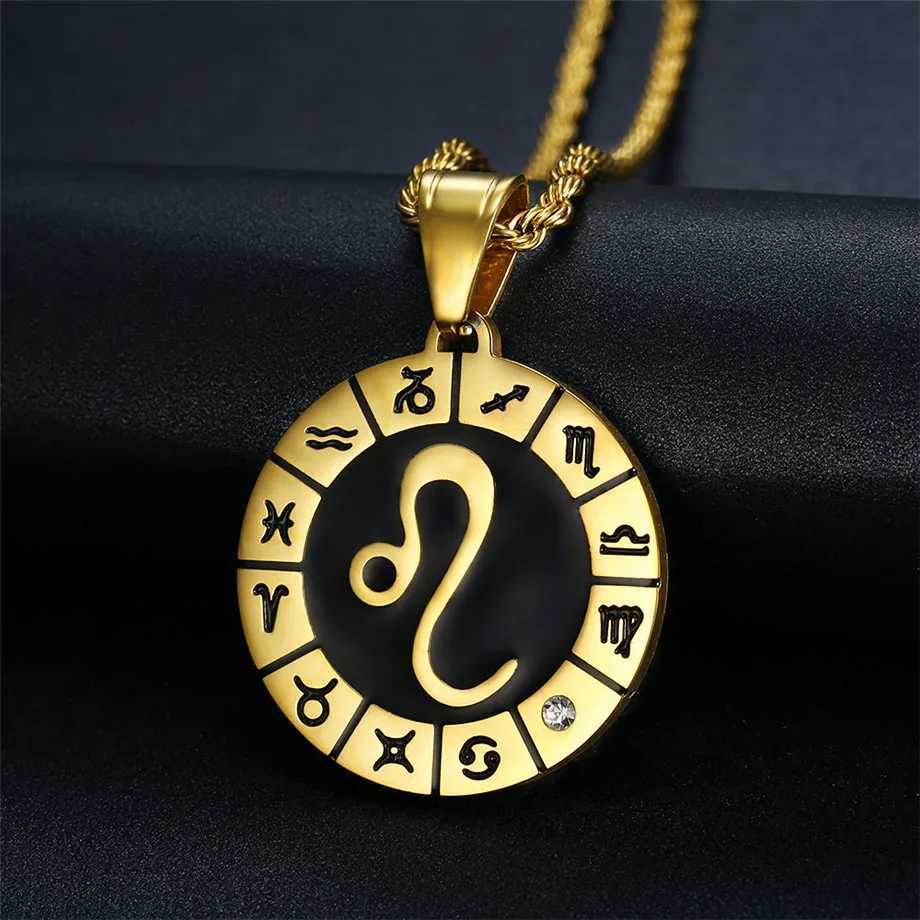Leo 12 Constellations Necklace Birthday Gifts Gold Color Stainless Steel Amet Pendant Zodiac Sign Jewelry Necklace Dropsing X250516