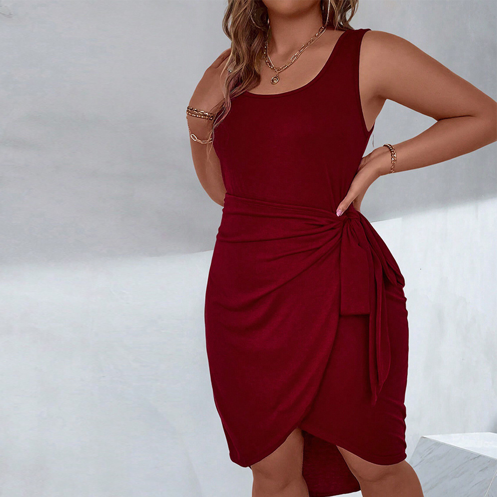 Summer Plus Size Womens Sexy Pleated Slit Slim Fit Suspender Dress