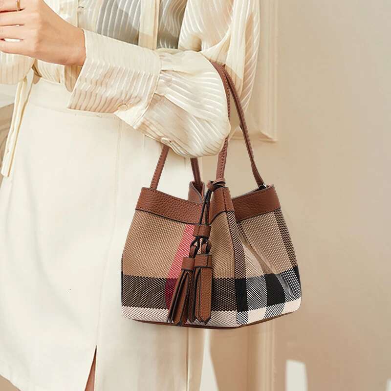 Aidrani New Plaid Design Women's Small Handbag, Made Of Canvas And Cowhide Materials, Caramel Color