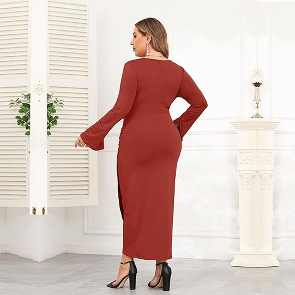 Large Size Womens Elegant Dress Autumn and Winter Square Neck Slim Evening Dress Hip Hugging Long Dress