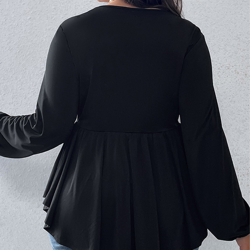 Large Size Feminine V-neck Cinched Waist Slimming Long Sleeved Knitted Long Sleeved Solid Color Large Swing Elastic Waist Top