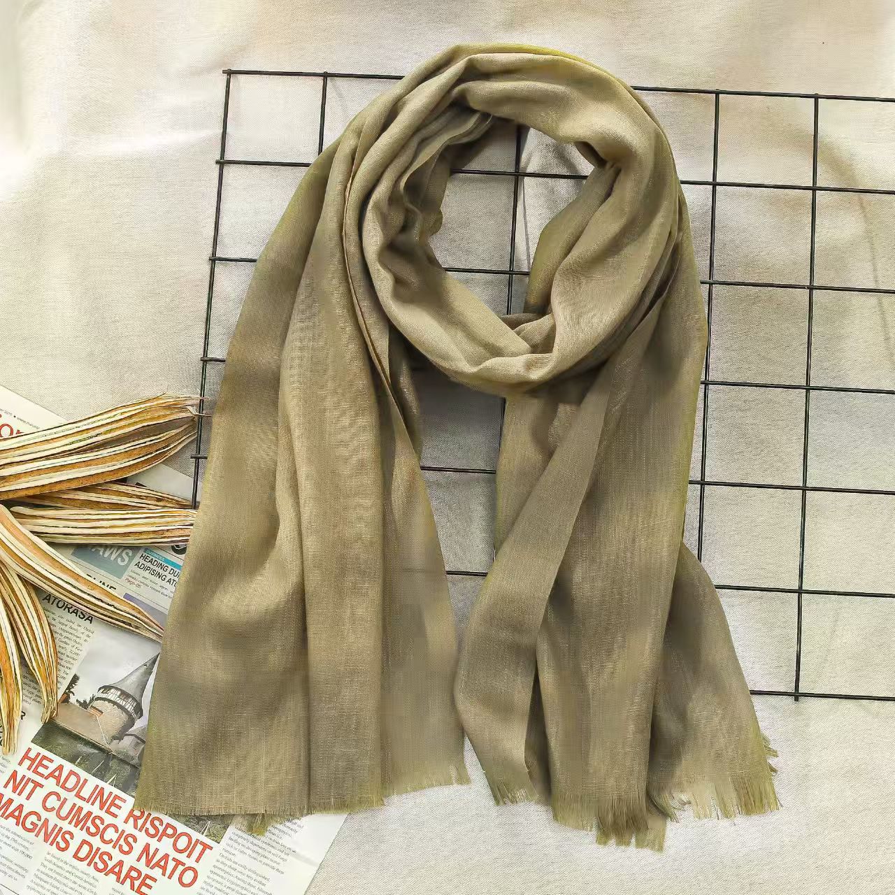 T719 solid color bamboo cotton scarf autumn and winter new two ends of the beard single color medium long scarf