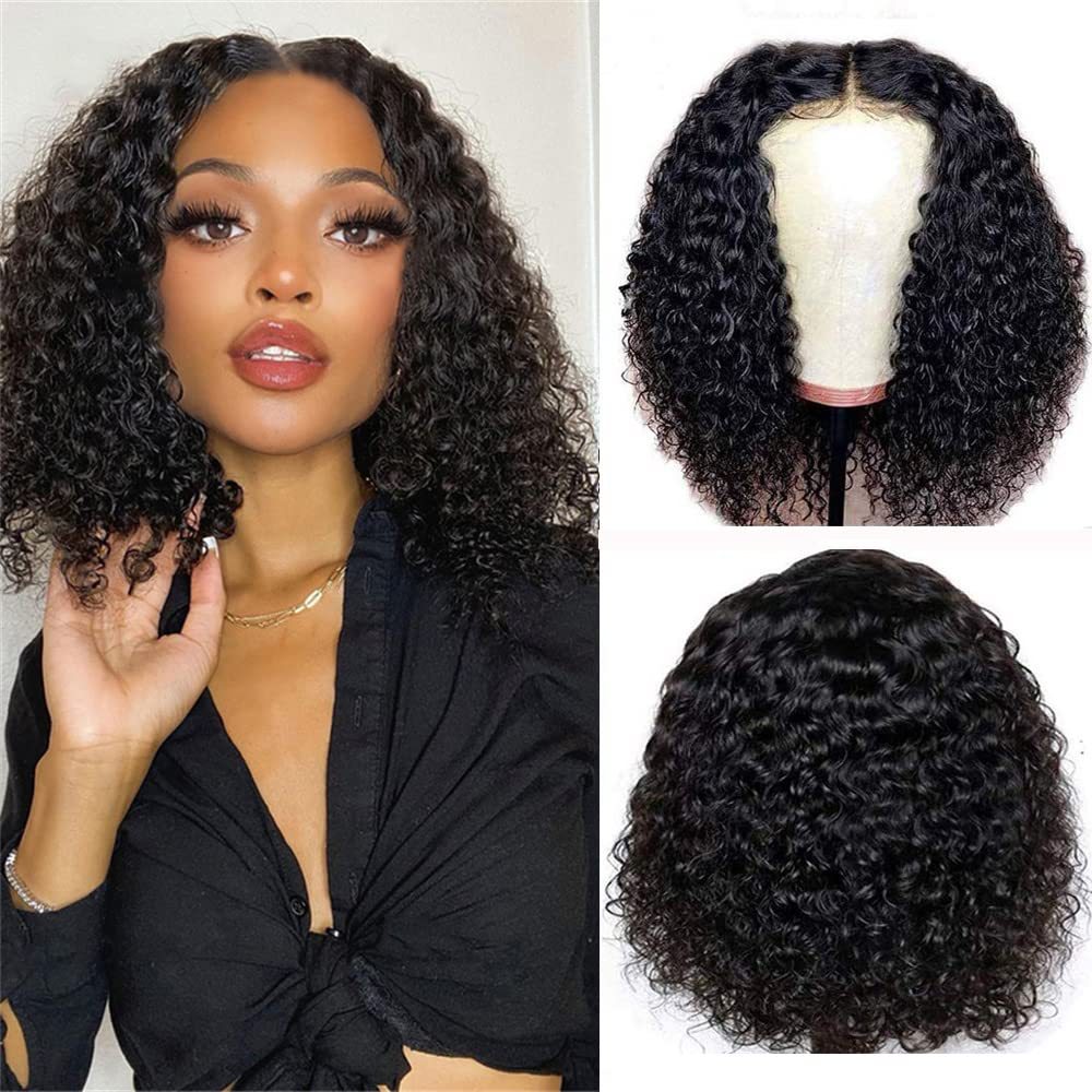 ViBESHiFT 10-14 inch Deep/Jerry Curl Wave Wigs Raw Human Hair 13*4 Transparent Lace Front Wigs 12A Brazilian Virgin Hair 200% Density Frontal wigs