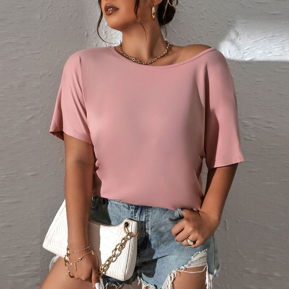 Summer New Plus Size Womens Loose Casual Round Neck Knitted Short Sleeved T-shirt Versatile Top