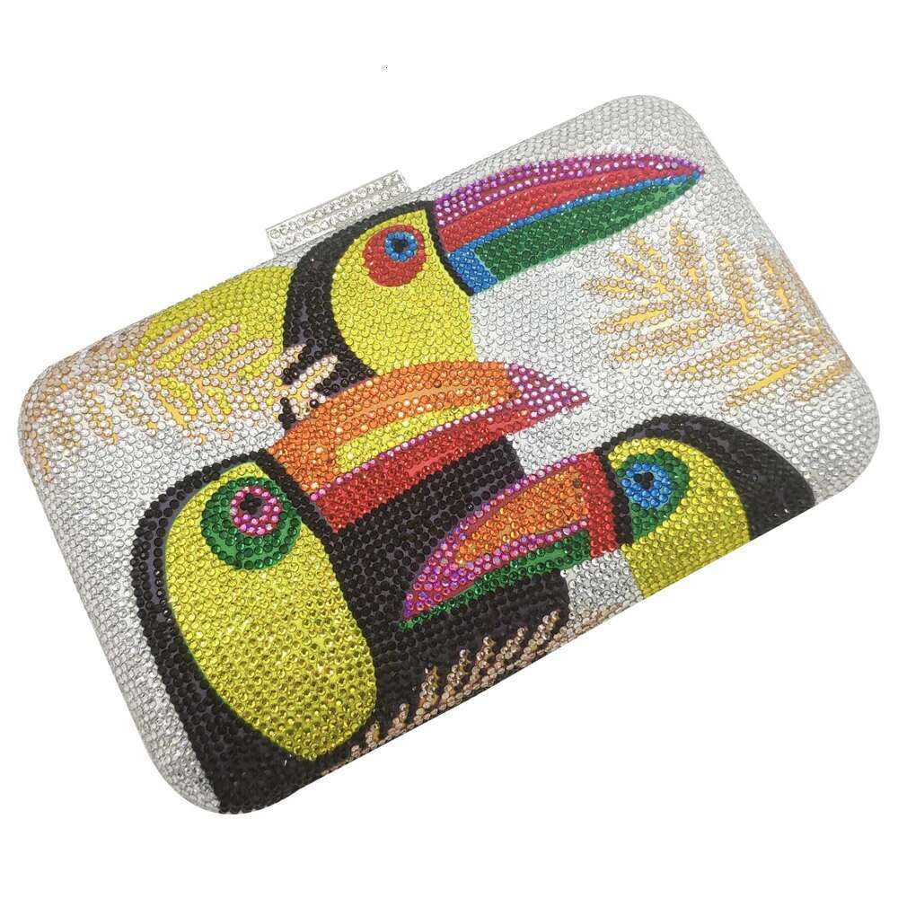 Novelty Toucan Bird Women Crystal Evening Bags Rhinestones Box Minaudiere Clutch Party Tail Handbag Dia Chain Purse