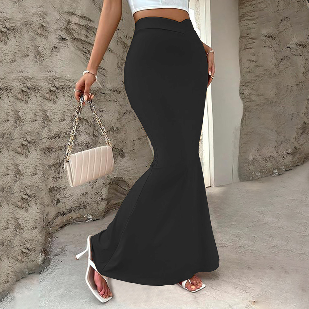 New Black Gentle Temperament Spring and Summer High Waisted Fish Tail Half Body Wrapped Buttocks Skirt for Women