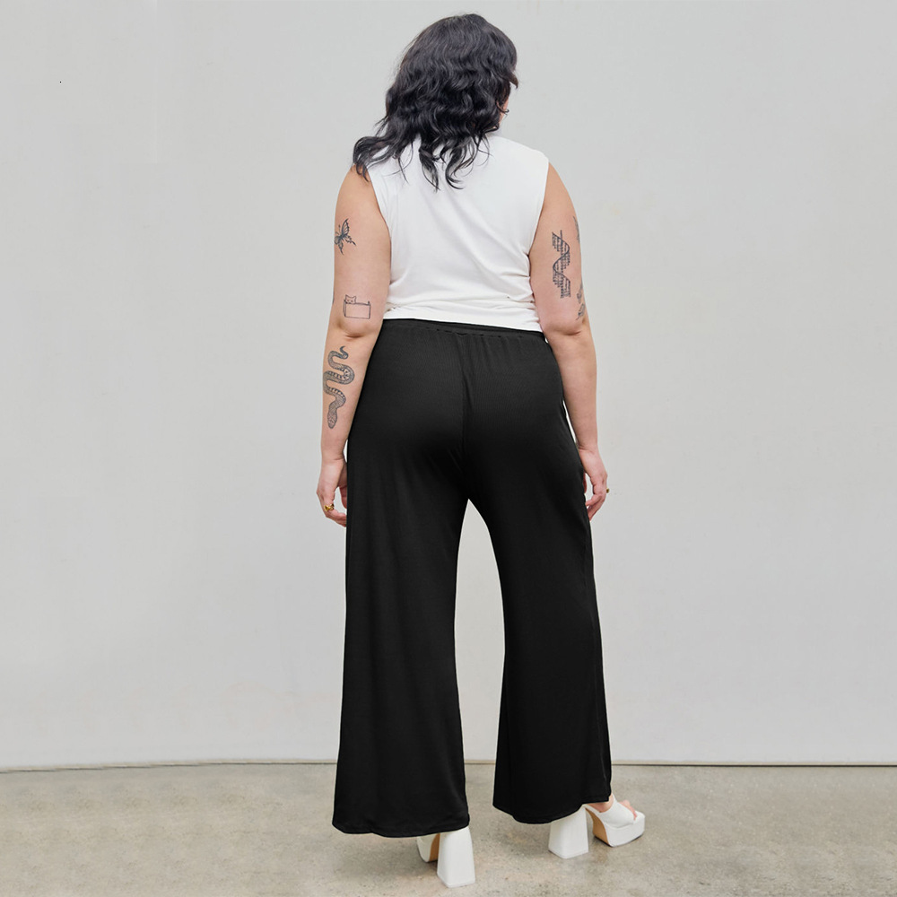Large Size Womens Clothing New Autumn and Winter Elastic Waist Casual Versatile Commuting Drawstring High Waist Straight Leg Pants