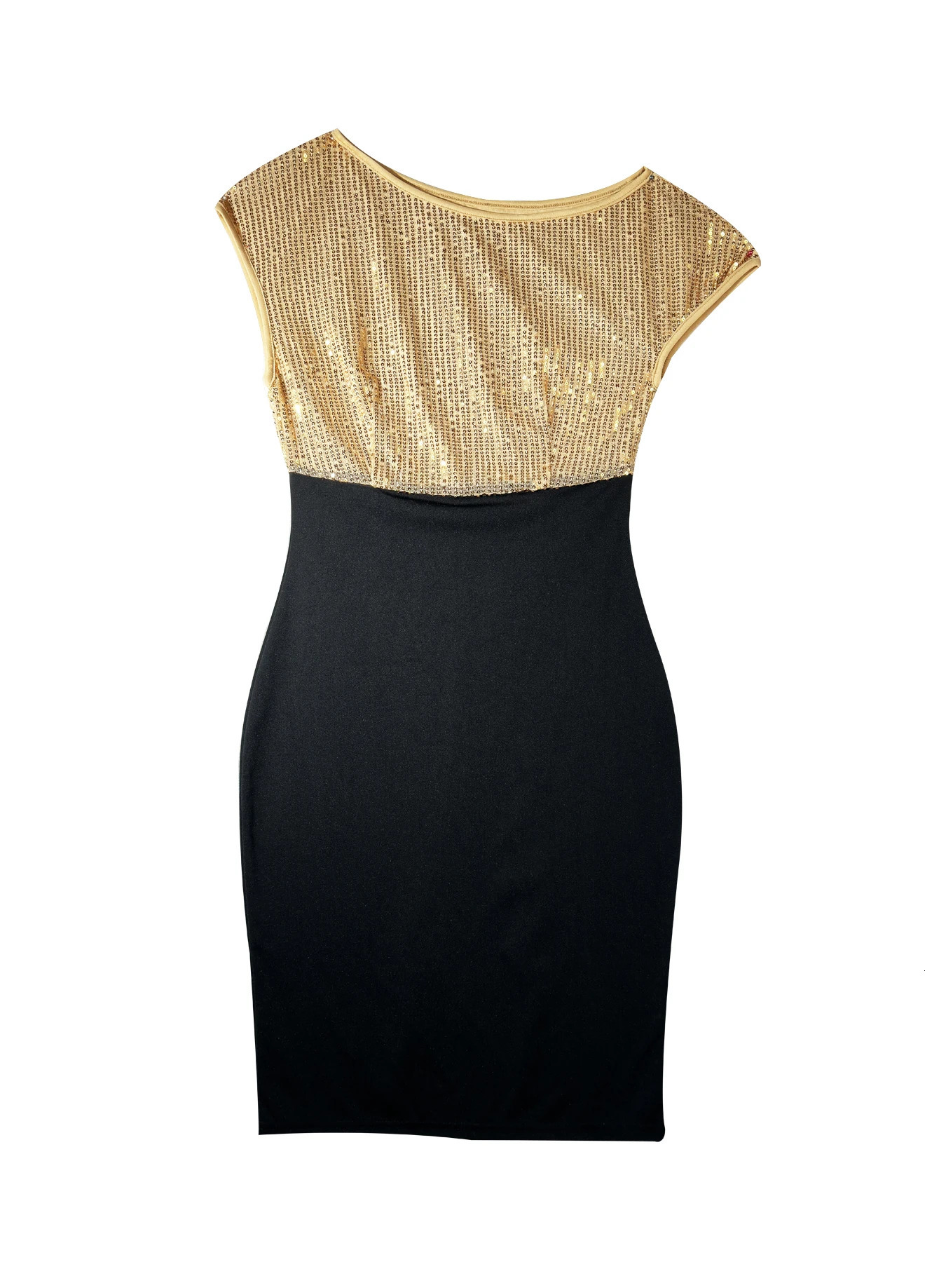 Plus Size Womens Short Sleeve Asymmetric Neckline Dress Sequin Decoration Solid Color Knitted Fabric Suitable for All Seasons 250515