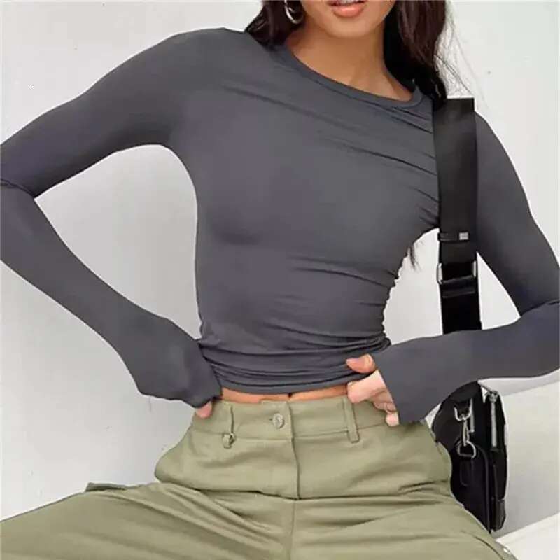 Women Long Sleeve T Shirt Spring Autumn Solid Slim Fit Casual Shirts Female Pullovers Basic Tee Y2k Clothes Streetwear Crop Tops 241029 designer bag