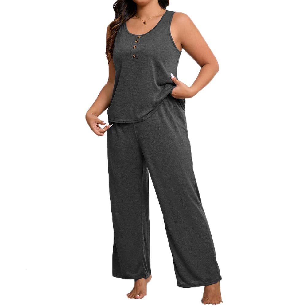 Large Size Home Suit Set Summer Simple Casual Fashion Vest Long Pants Two-piece Set for Women