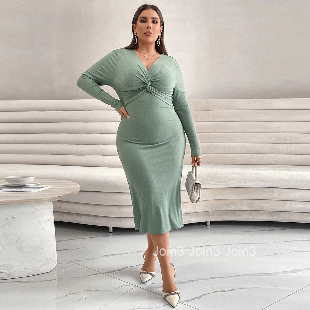 European Size Plus Womens New Long Sleeved Slim Fit Fishtail Skirt Medium Length French Style Temperament Dress