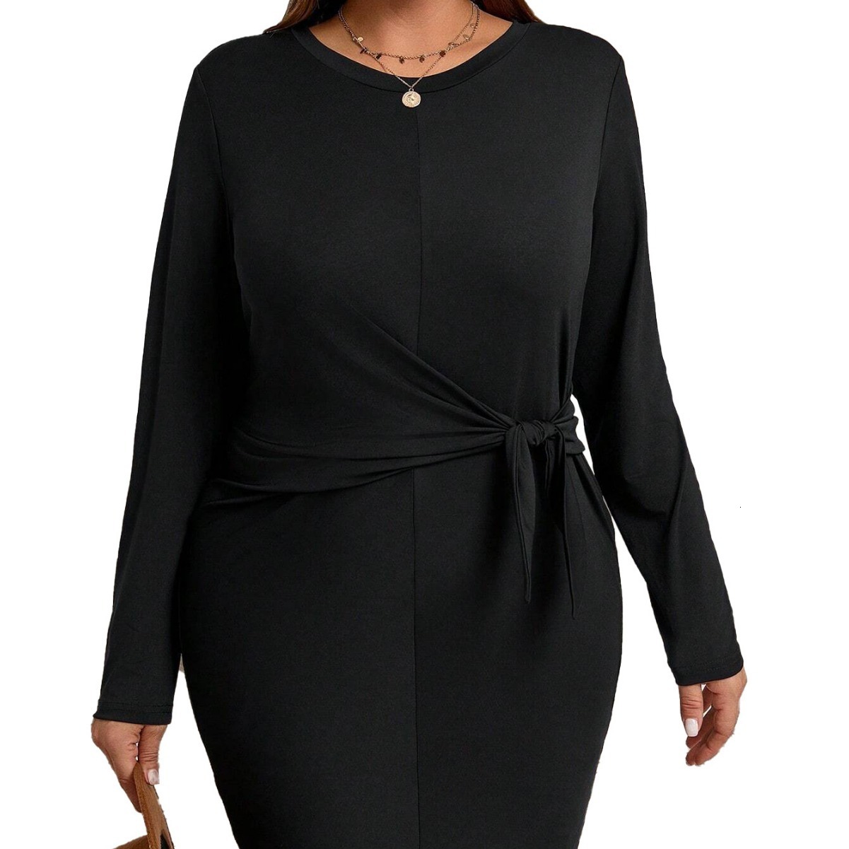 Plus Size Womens Simple and Elegant Style Dress Autumn and Winter Fashion Versatile Commuting Long Sleeved Short Skirt