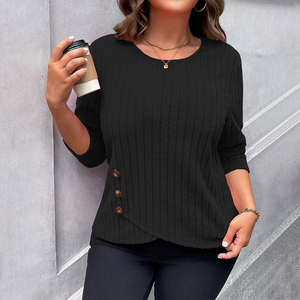 Plus Size Womens Fashion Simple T-shirt Autumn and Winter New Versatile Commuting Slim Fit Interior Top
