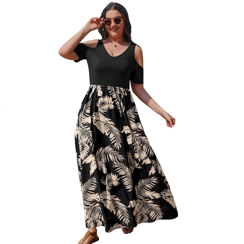 Large Womens French Design Feeling Off the Shoulder Beach Vacation Style Fragmented Flower V-neck Dress for Women