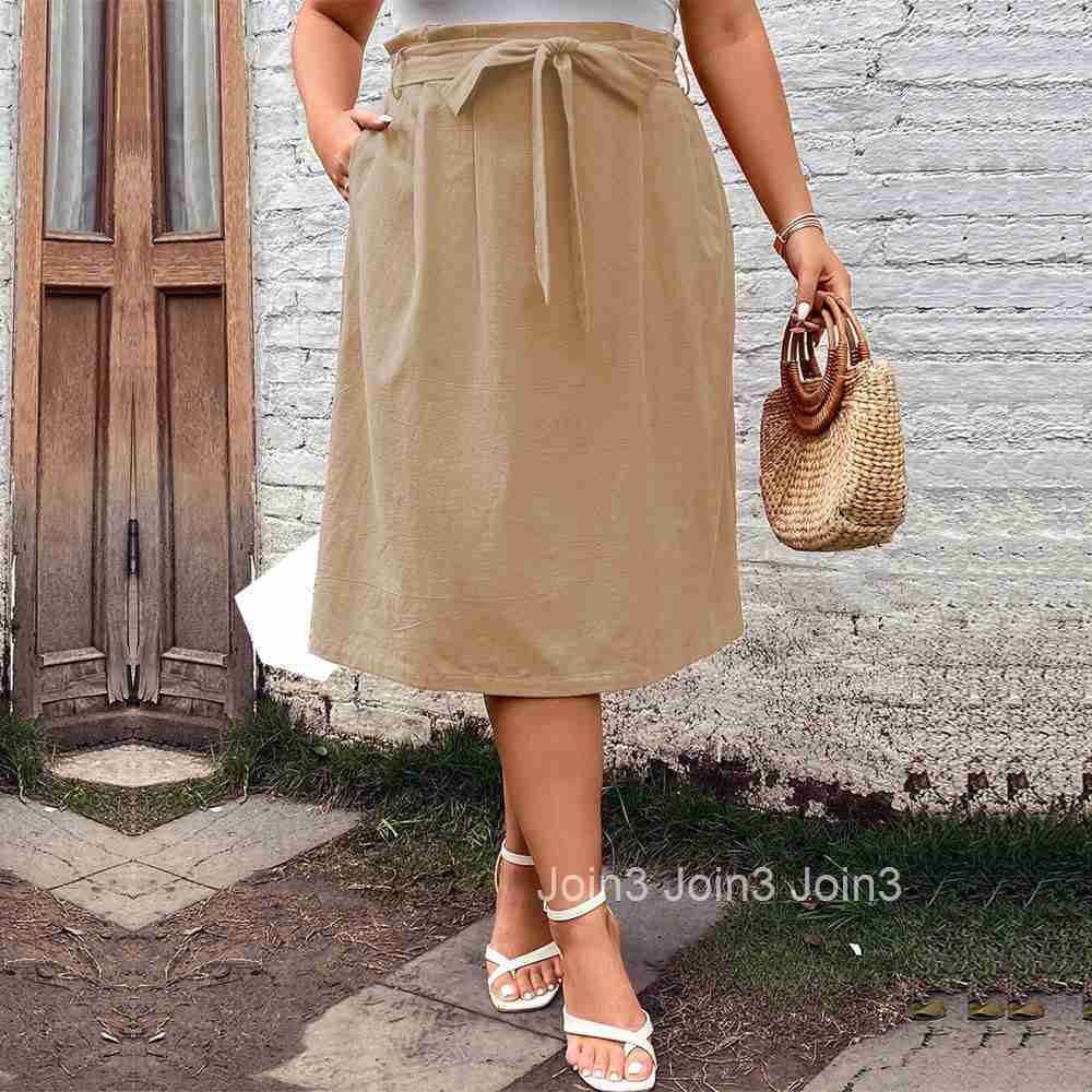 Large Size Womens New Style Temperament Commuting Belt Rubber Band Solid Color Medium Length Skirt