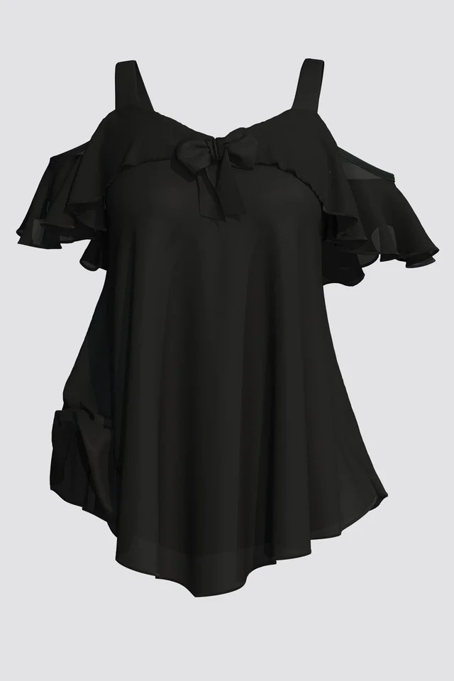 Womens Summer Solid Color Ruffles Short Sleeve Casual Tshirt Fashion Vneck Off The Shoulder Sling Plus Size 2024 250514