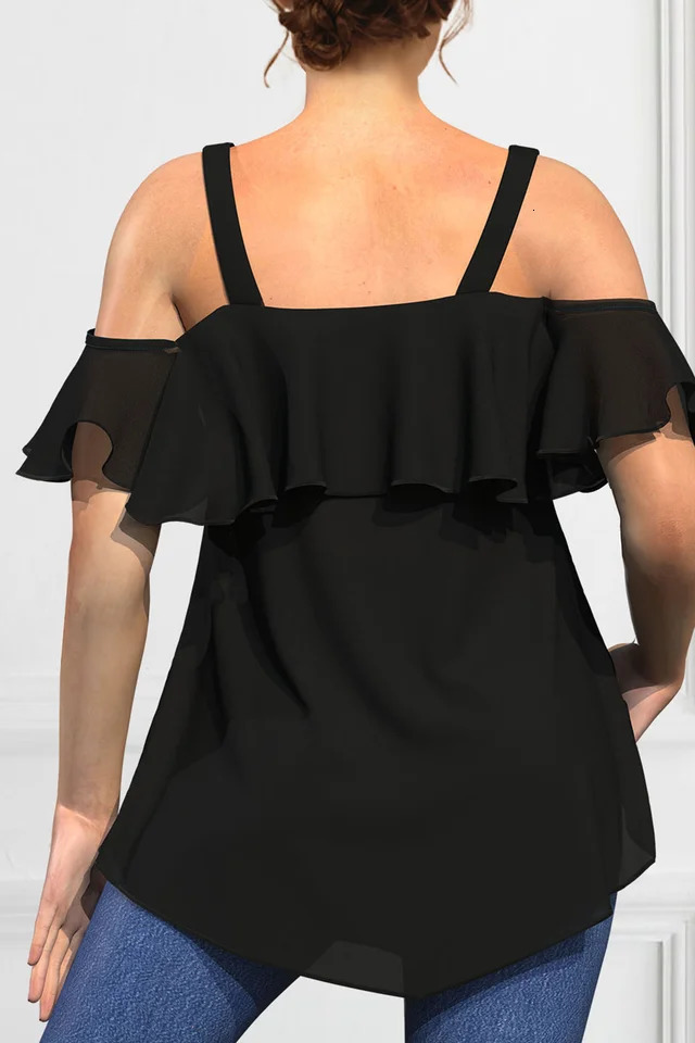Womens Summer Solid Color Ruffles Short Sleeve Casual Tshirt Fashion Vneck Off The Shoulder Sling Plus Size 2024 250514