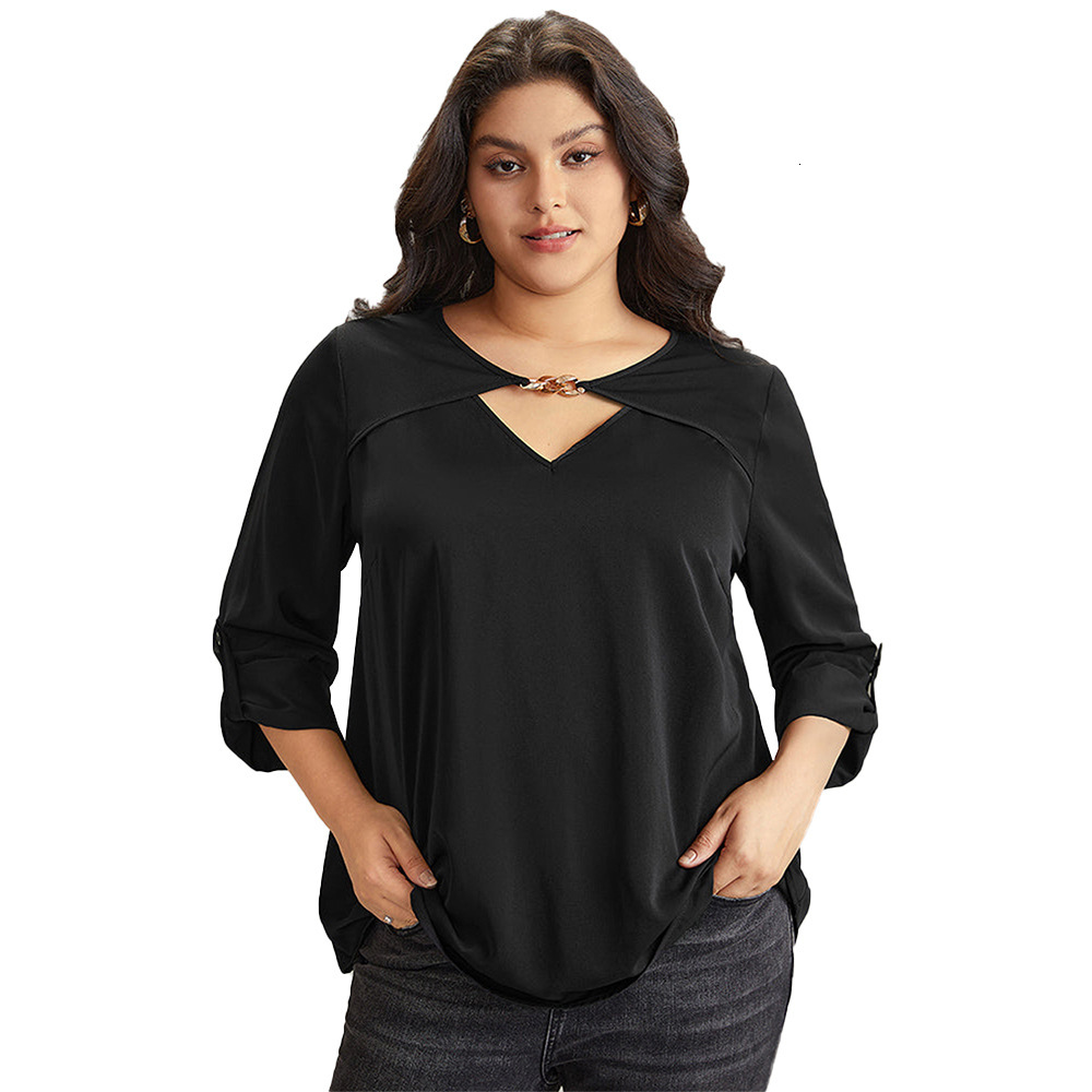 Design Sense Womens Temperament Commuting Autumn and Winter New Base Shirt V-neck Flared Long Sleeved Top