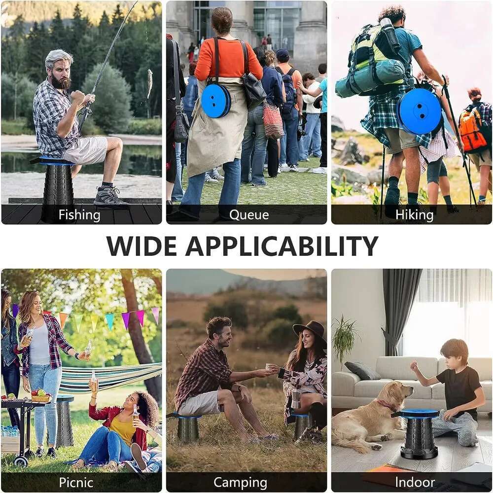 Portable Telescoping Stool, Outdoor Foldable Beach Chair, Folding Camping Chair for Travel Hiking Fishing Garden