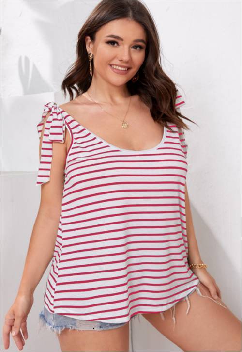 Summer New Plus Size Womens Clothing Big U-neck Loose Casual Striped Tank Top