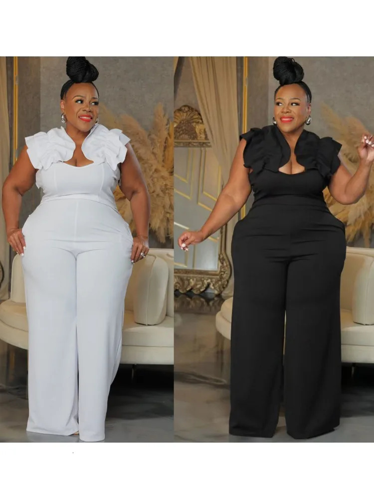 Plus Size Women Clothes Jumpsuit Summer Clothes Black Urban Leisure Bodysuit Wide Leg Jumpsuit Wholesale Drop 250515