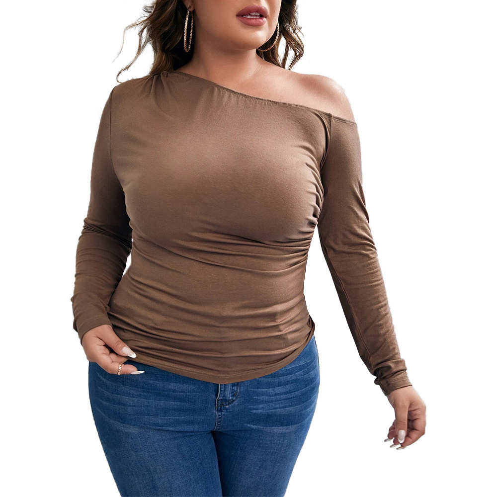 Oversized Womens Slim Fit and Sexy Off Shoulder Sloping Collar Knitted Long Sleeved T-shirt Top