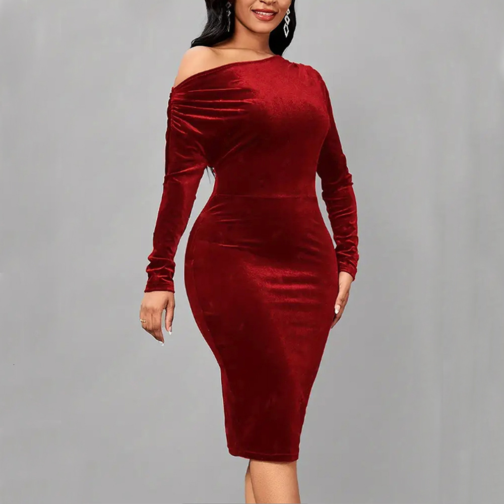 Large Size Womens Elegant Socialite Dress Autumn and Winter High-end Feeling Slim Fit Red Mid Length Skirt