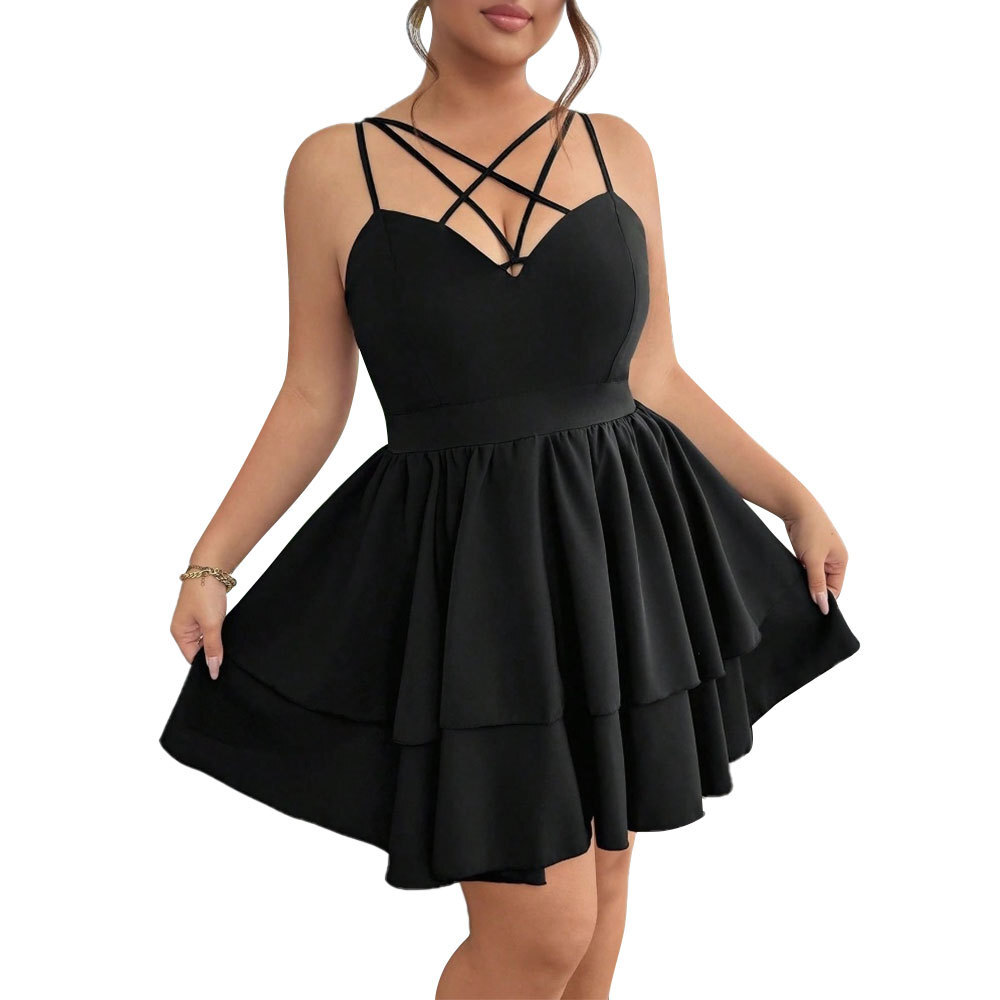 Plus Size Womens Sexy V-neck Camisole Dress for Spring and Summer Slim Fit and Slimming Short Skirt
