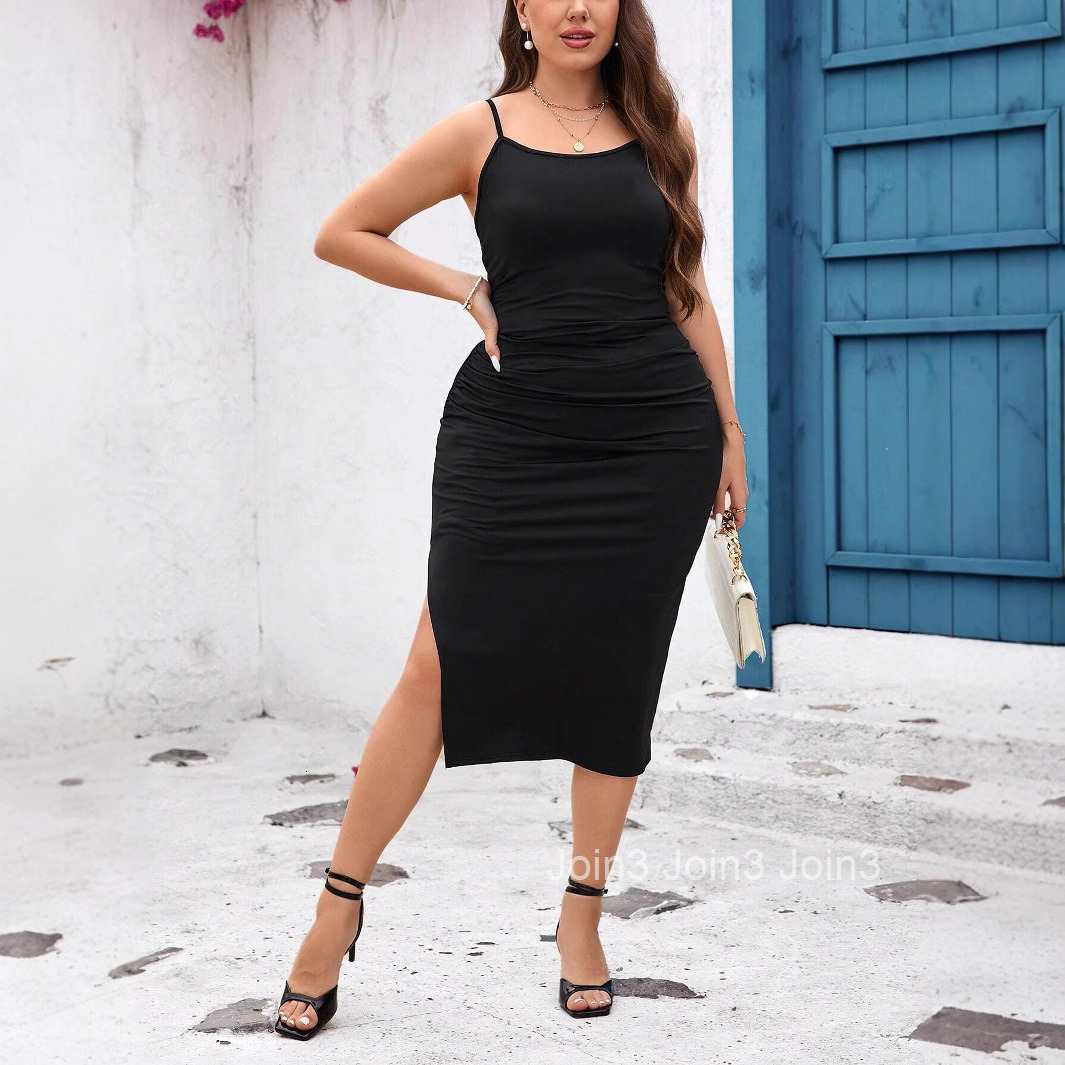 Plus Size Womens French Elegant Design Backless Split Suspender Dress for Women