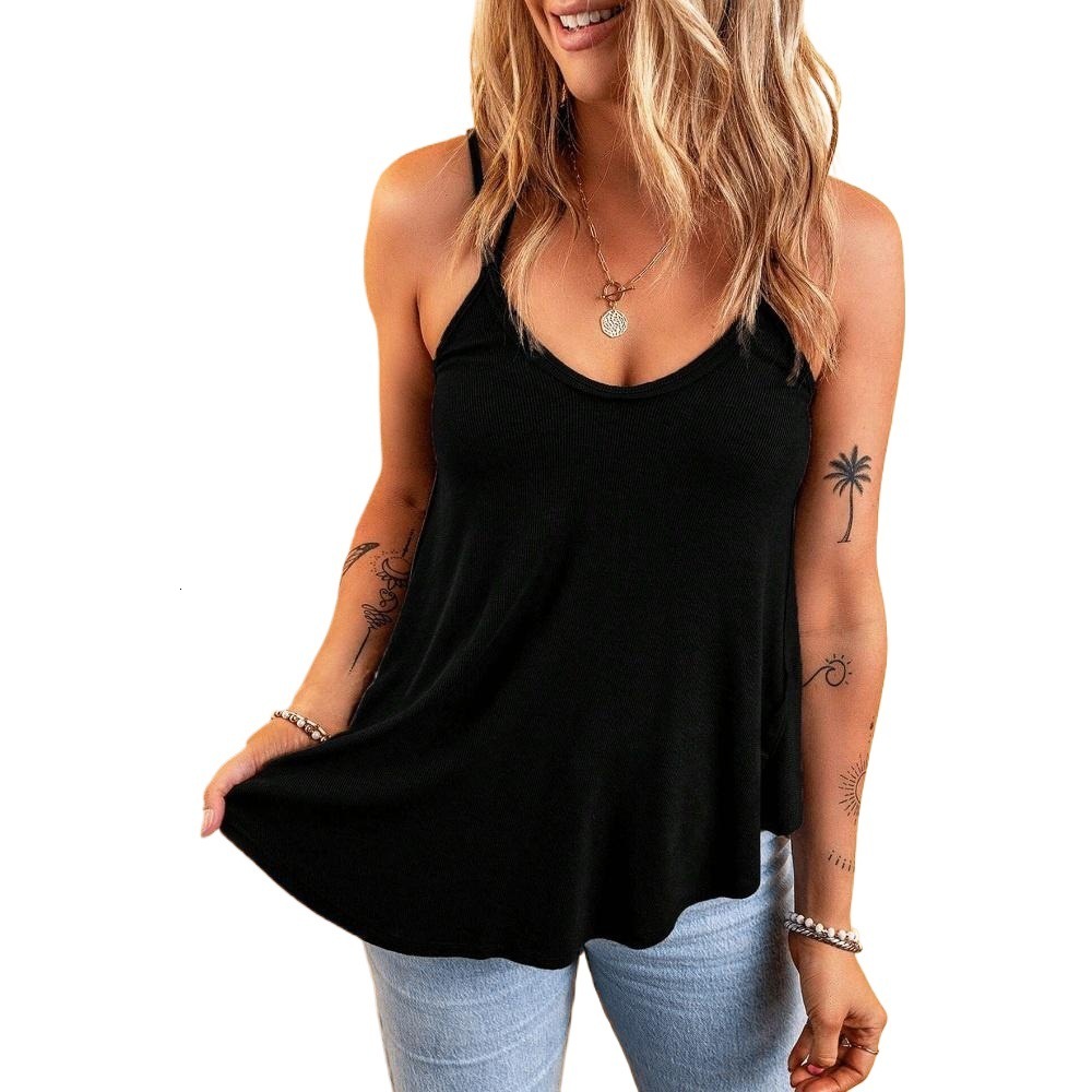 2025 Spring/summer New Plus Size Womens Loose Casual Camisole T-shirt Backless Short Top
