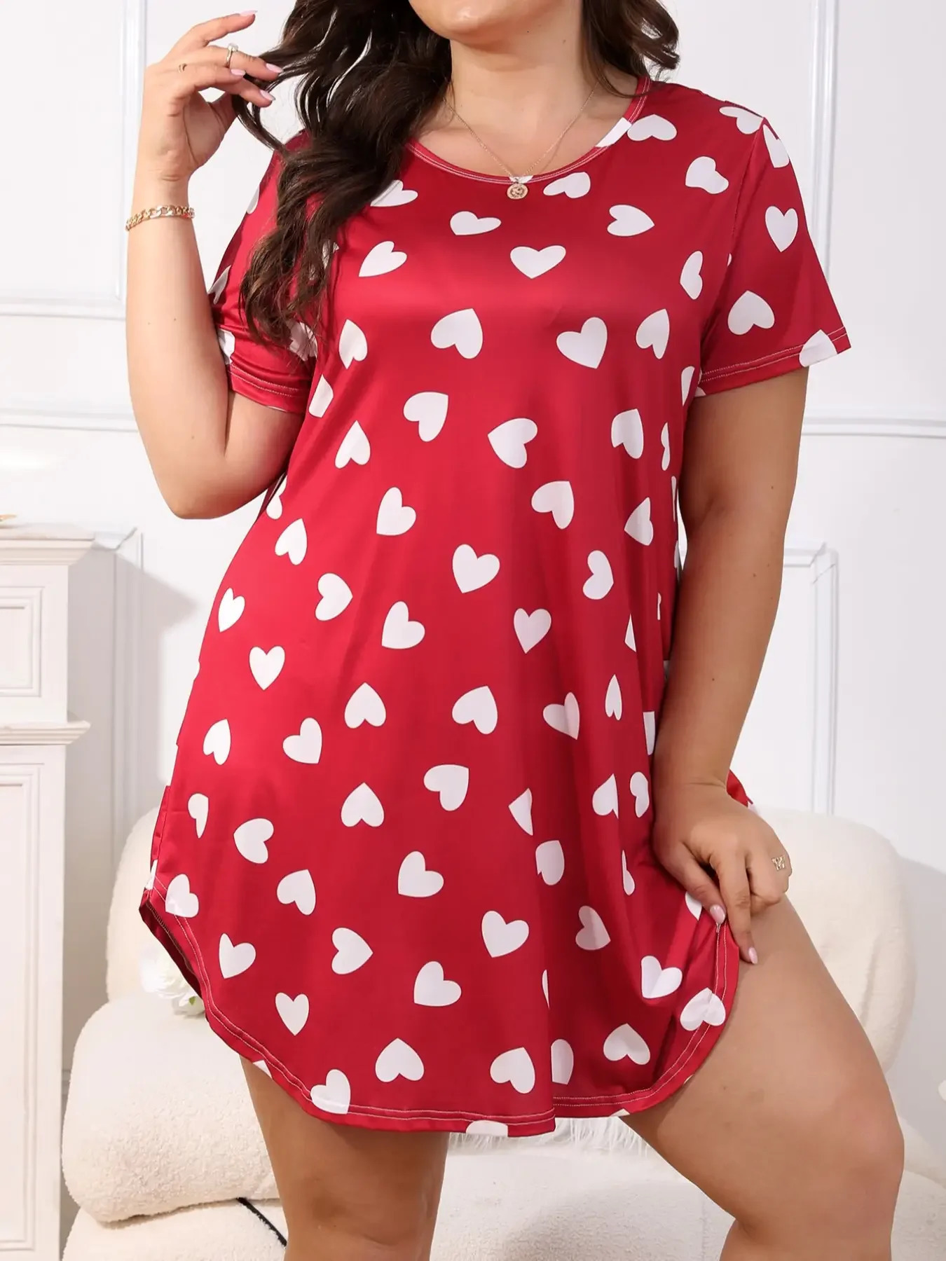 Casual wear dress plus size home milk silk material 2024 pajama love pattern n 250506
