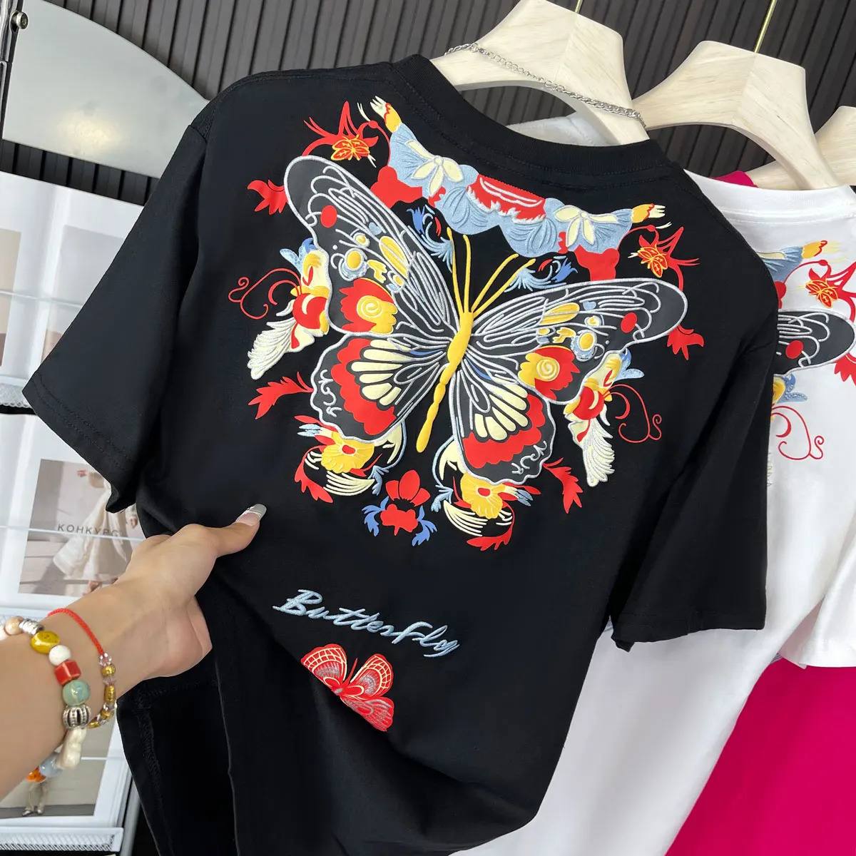 Plus Size Chinese Butterfly Foam Print Womens Tshirt Classical Elegant Flavor Y2k Summer Top 2024 Literary Streetwear Tee 250514